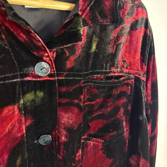 Chico’s Floral Crushed Velvet Shirt Jacket Holiday Elegant Office - Picture 6 of 6